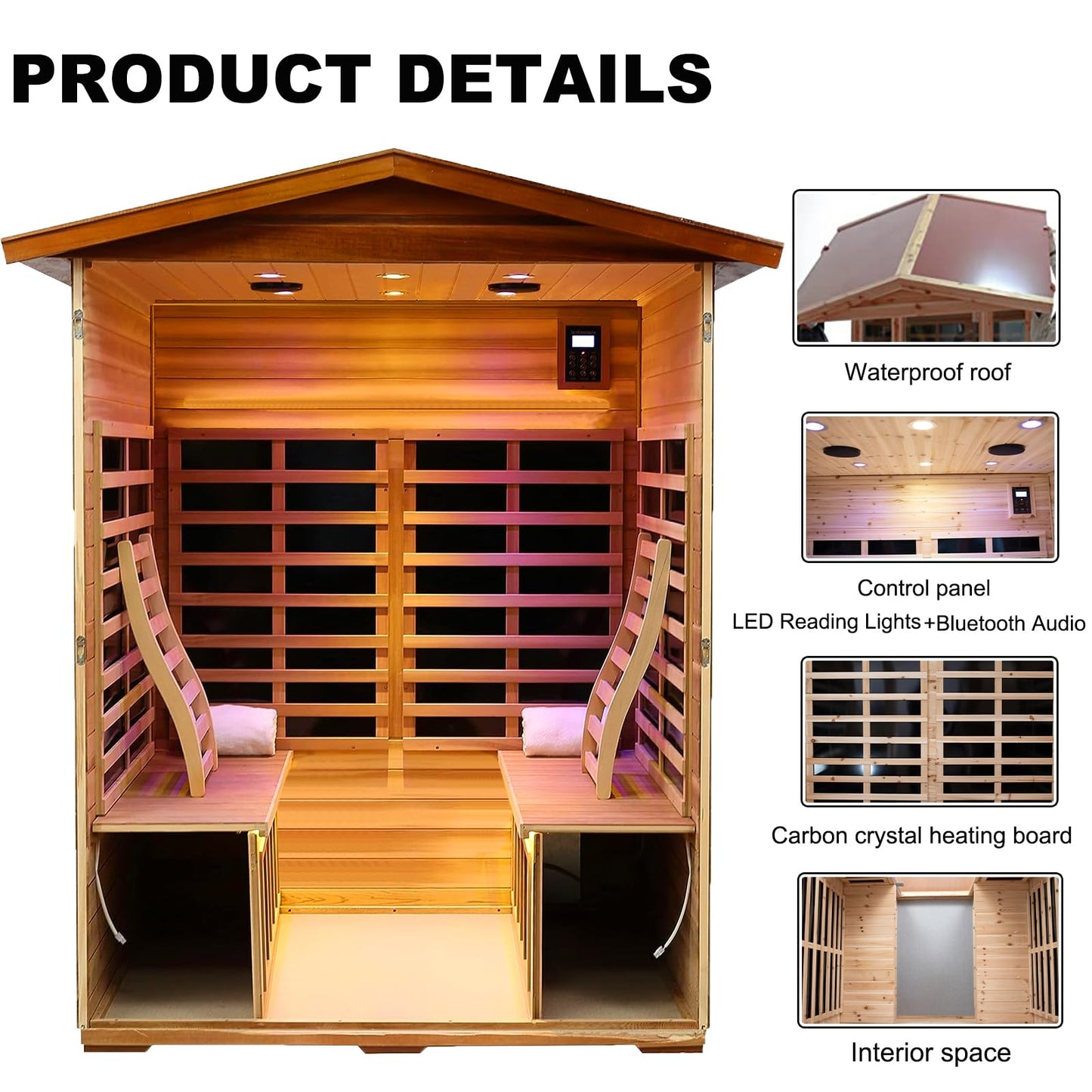 Kanlanth Outdoor Sauna 4 Person Low EMF Far Infrared Sauna for Home, 2050W Mahogany Wooden Sauna Room for Outdoor Indoor Home, with Blue-Tooth, LCD, LED