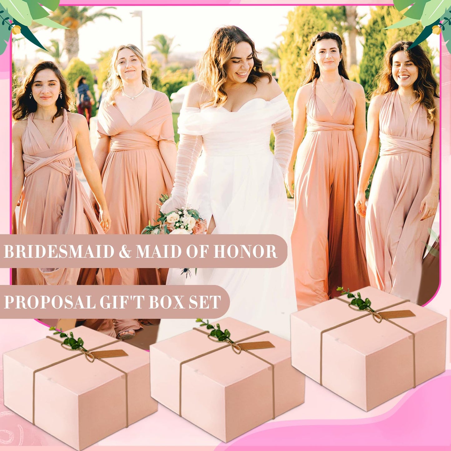 37pcs Bridesmaid Gifts Set Of 3 Pink，Maid of Honor Proposal Box Gift,Scented Candle Salt Ball Makeup Bag Rectangular Hair Clip Bridesmaids Scrunchies Knot Bracelet Bridal Shower Wedding Party