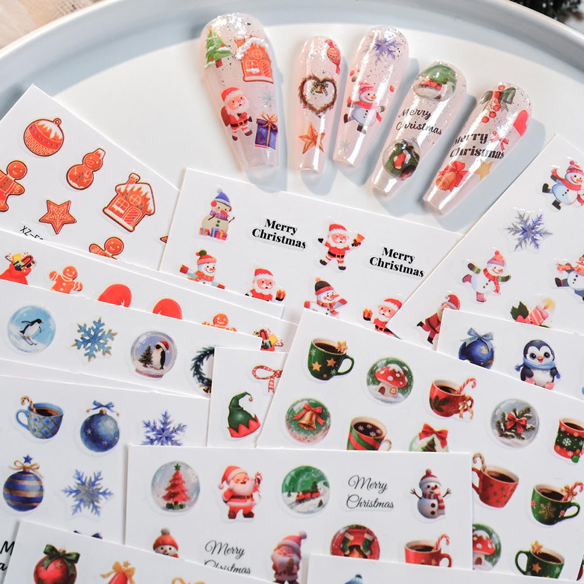 30 Sheets Christmas Nail Stickers Christmas Nail Art Stickers Santa Nail Decals Holly Candy Snowman Self Adhesive Deer Nail Art Supplies for Women Girls DIY Manicure Nail Art Decorations