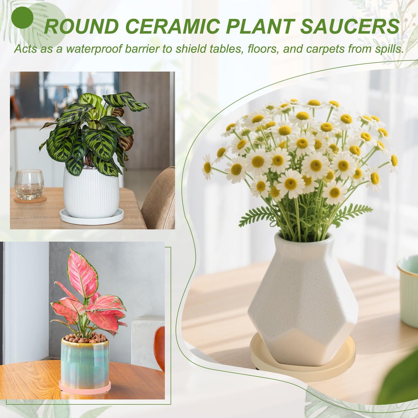 YELARXI 6.7 Inch Ceramic Plant Saucers, Round Flower Planter Water Trays Ceramic Plant Saucer Pot Tray -Fitting for (Outdoor/Indoors/Garden/Planting/Water/Flower/Coffee) Pink