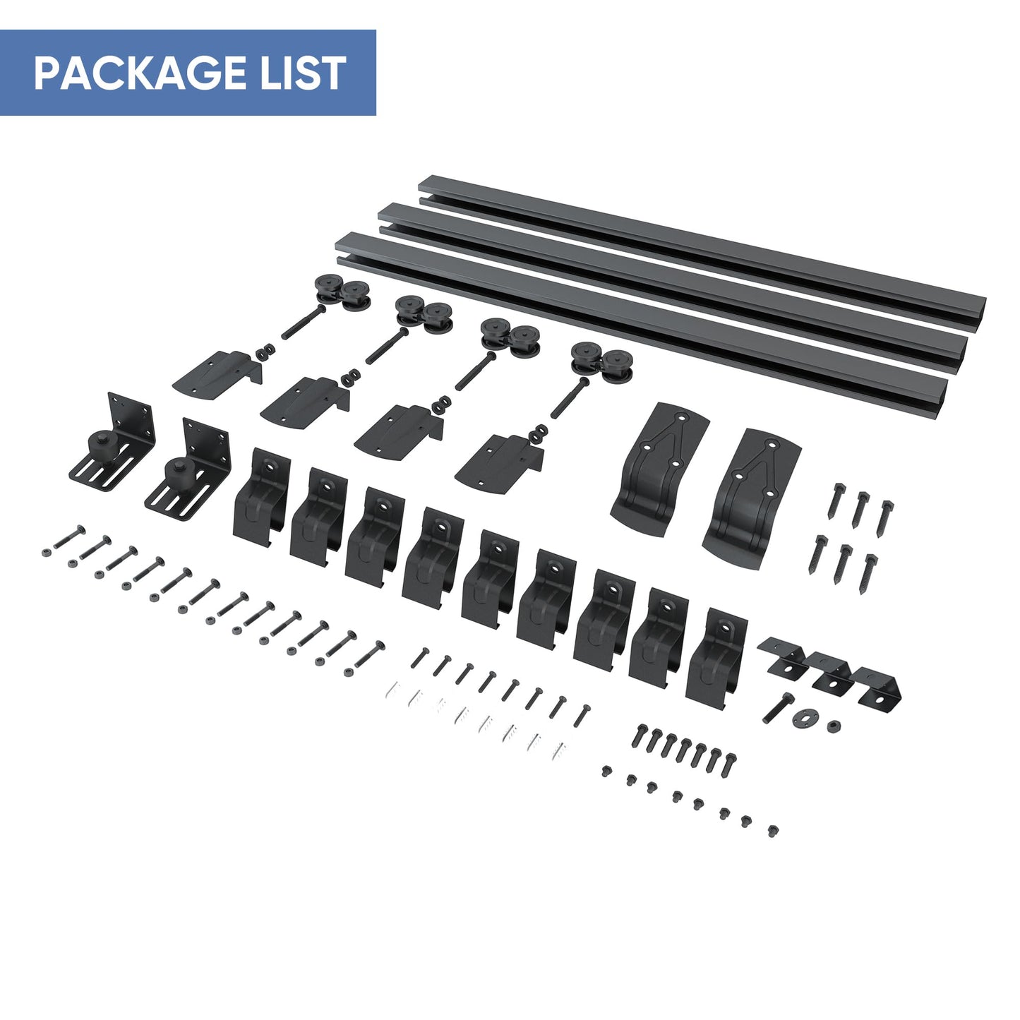Exterior Barn Door Hardware Kit, BARNSMITH 14FT Sliding Barn Door Hardware Heavy Duty Doors Track Kit for Double Doors Use, Wall Mount, Black (Hardware Only)