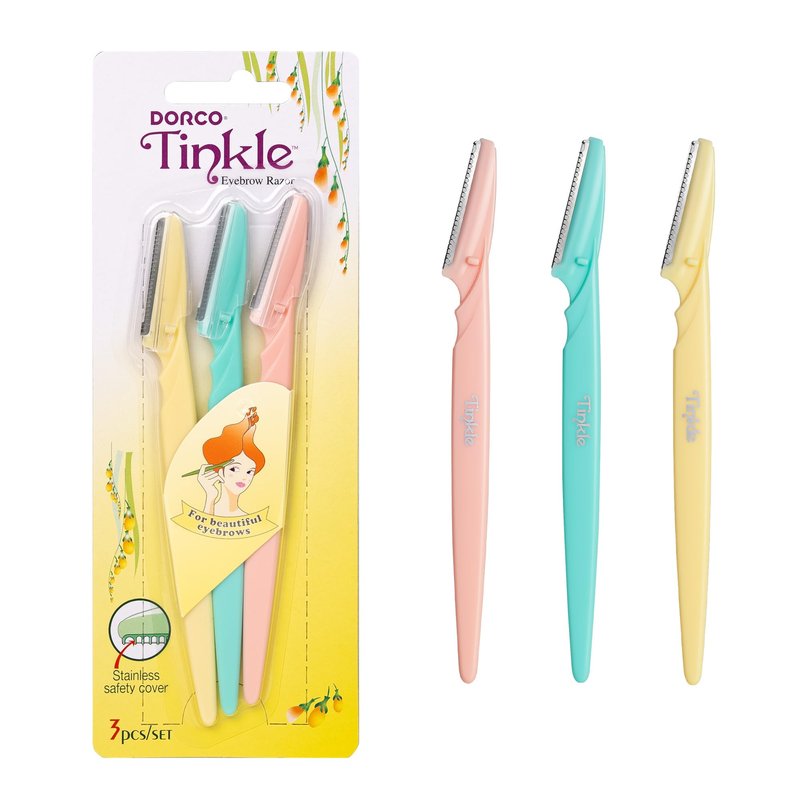 Tinkle Dermaplaning Tool 3ct, Dermaplane Razor for Women, Safe and Easy Peach Fuzz Remover, Eyebrow Trimmer with Protective Cover, Stocking Stuffers