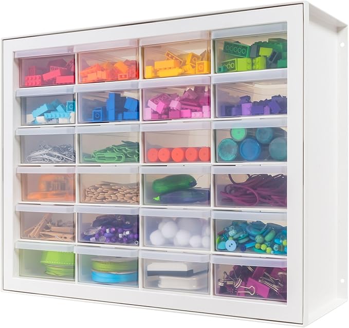 IRIS USA Plastic Storage Drawers, Made in USA, 24-Drawer Small Parts Organizer Cabinet, Stackable Teacher Toolbox for Crafts, Beads, Hardware, Screws, Nuts & Bolts, Scrapbook Supplies Ã¢ÂÂ White