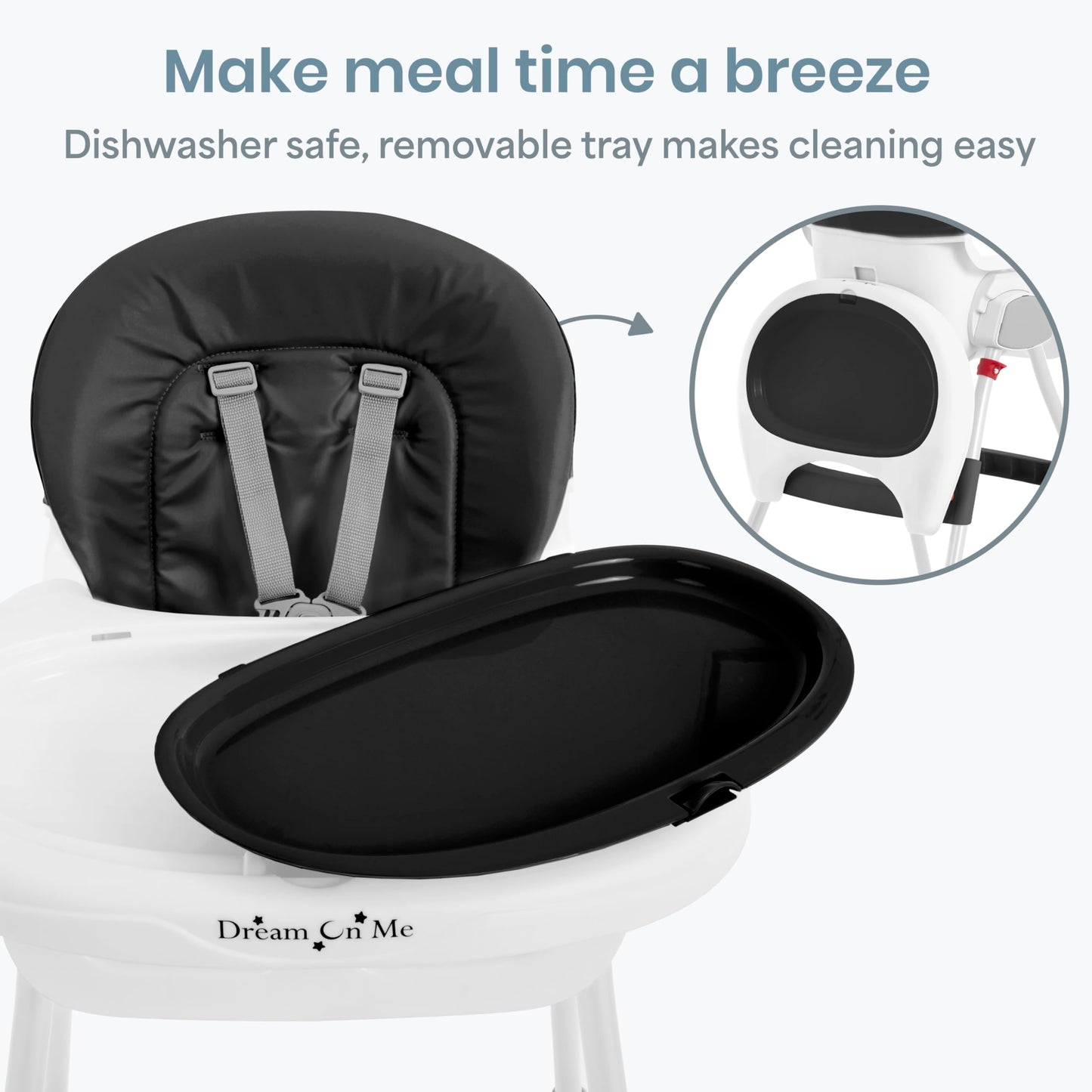 Dream On Me TableTalk 2-in-1 High Chair for Baby & Toddler – Convertible High Chair to Junior Chair, Removable Padded Seat, Dual Dishwasher-Safe Trays, Sturdy Steel Frame, Quick Folding Design – Black