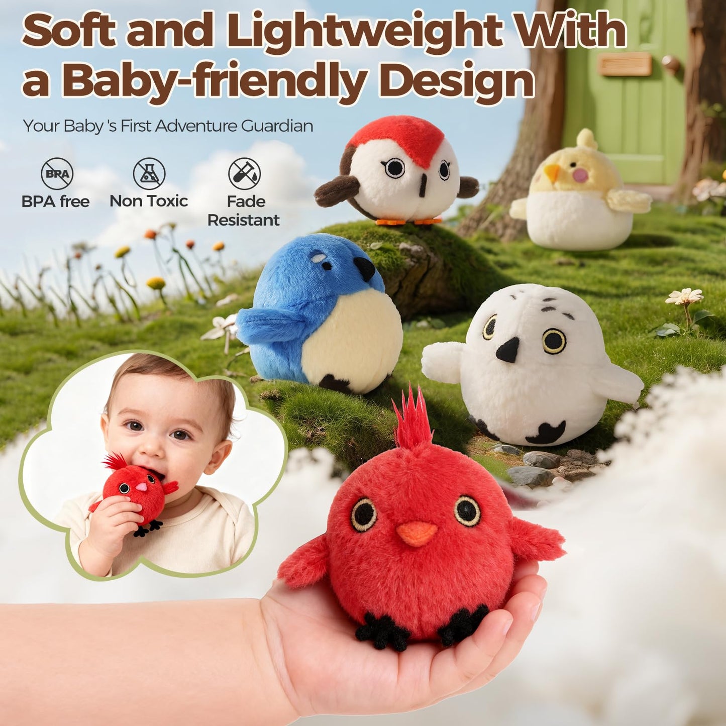 Evoceler Surprise Tree Stump with Birds, Rattle, Crinkle Paper,Squeaker & Mirror | Soft Montessori Toys for 6 Month Old Babies | Sensory Toddlers 1-3, 1 Year Old Boy Girl Gifts, Baby Toys 6-12 Months