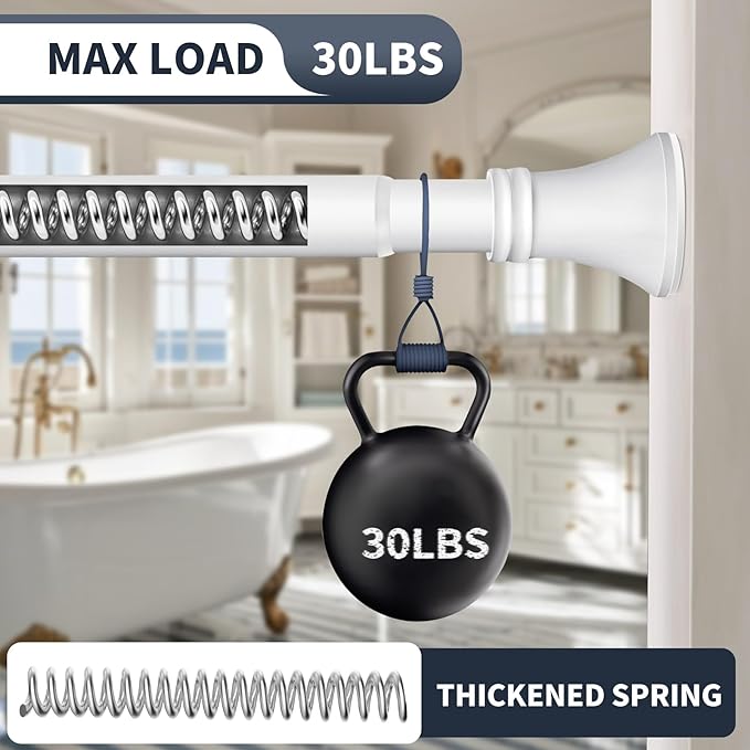 YNL White Shower Curtain Rod 36-68 Inch(3-5.67ft), No Slip No Drill Stainless Steel Spring Tension Curtain Rod, No Rust Shower Rod Adjustable For Bathroom closet