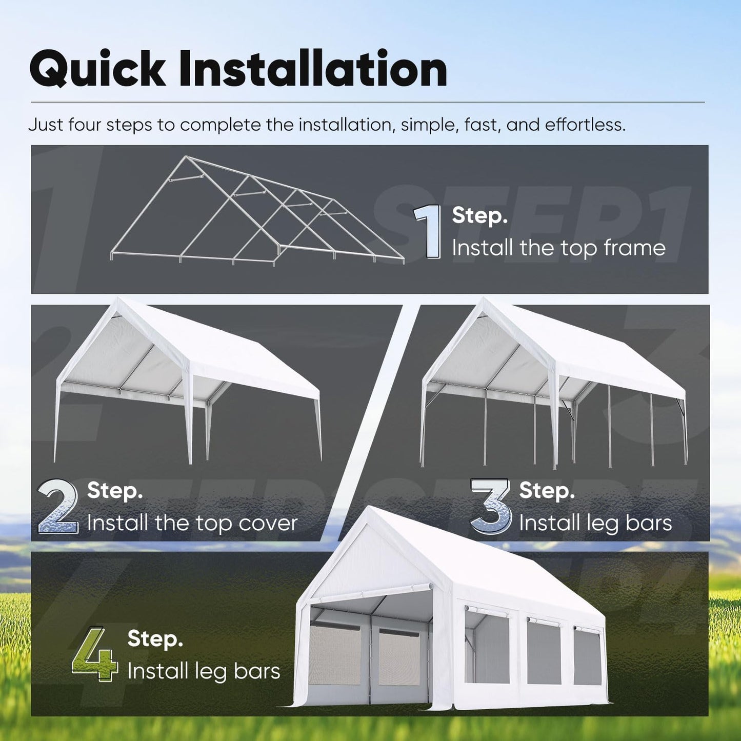 Quictent Heavy Duty 10x20 ft Carport Canopy with High Peak and Ventilation Window Sidewalls, Storage Shed for RV/Truck/Boat Outdoor Party Tent for Wedding - White