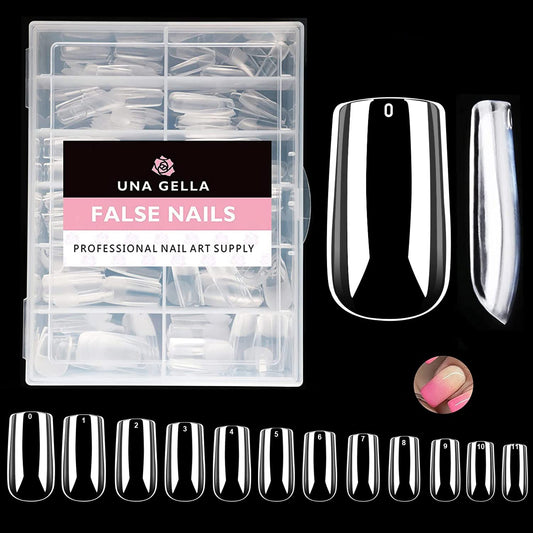 UNA GELLA Medium Square Nail Tips, 504pcs Square Gel Nail Tips 12 Sizes Full Cover Acrylic Clear Fake Nails for Nails Extension Salon Home DIY Art