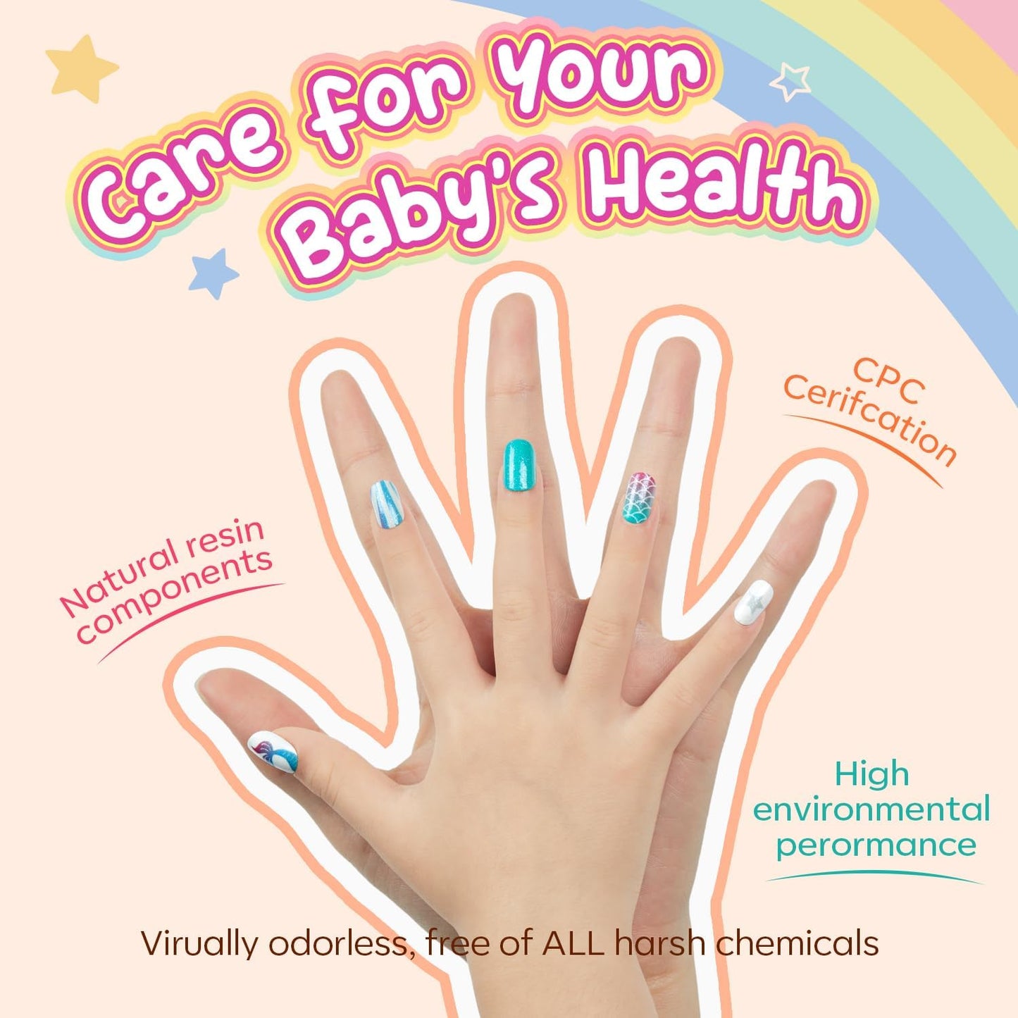 Modelones Press on Nails for Kids 144Pcs 6 Pack Children Acrylic Fake Nails Pre-glue Full Cover Glitter Gradient Color Cloud Heart Short False Nail Art Kits Sets Christmas Gifts for Kids Girls