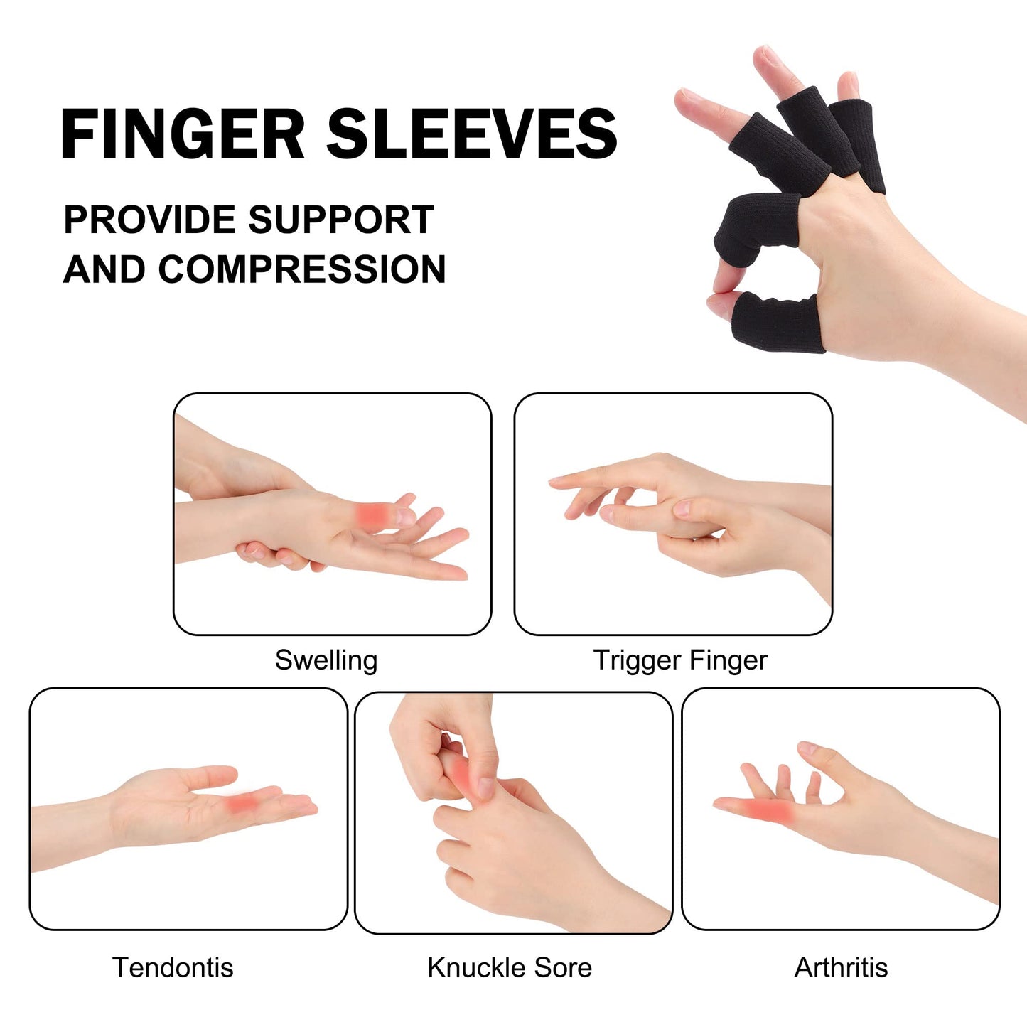 uxcell 10PCS Sport Finger Sleeves Protectors, Elastic Thumb Brace Compression Covers for Trigger Finger, Breathable Finger Splints Support for Relieving Pain 1.8" × 1"""