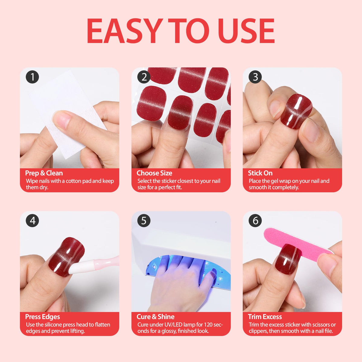 Makartt Semi Cured Gel Nail Strips Kit – 2 Hand Sets + 1 Toe Set, Real Gel, Hema & TPO Free, 16 Sizes Anti-Lift Fit, UV Required, Long Wear, Dual-Ended Tool & Prep Kit (Classic Red)