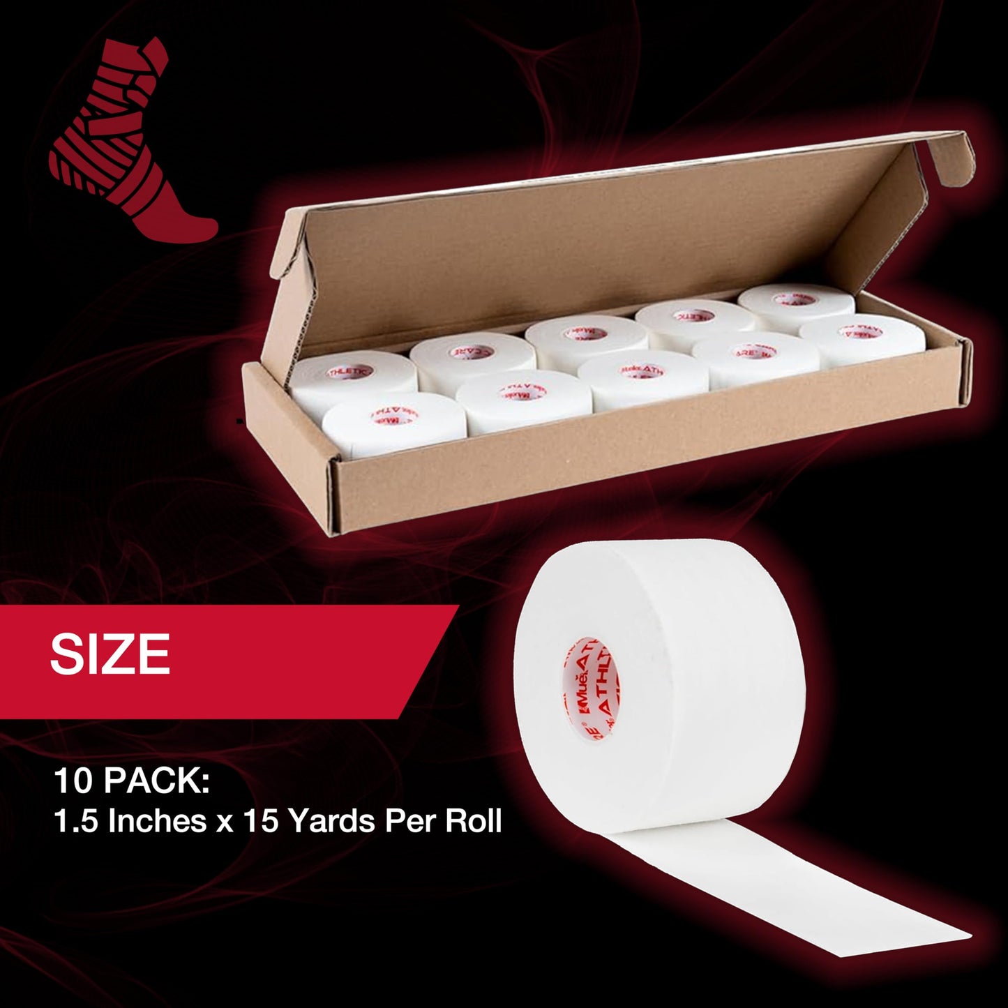 Mueller Sports Medicine Premium Athletic Tape, 10 Pack, White - Quality Hospital-Grade Athletic Tape, Easy to Tear for Fast & Effective Taping, 1.5" x 15 Yards Per Roll"
