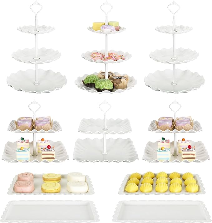 Biodegradable Cupcake Stand Holder, Dessert Table Display Set, Treat Table Candy Cake Desert Tiered Tray, 3 Tier Serving Trays for Tea Party, Wedding Baby Shower Bridal Shower Decorationsï¼10 PCS ï¼