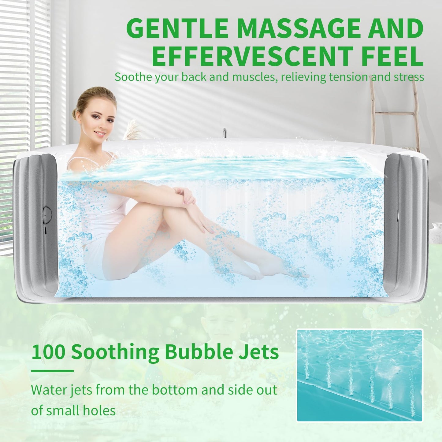 Inflatable Blow Up Hot Tub with LED Lights, 2 Person Oval Portable Hot Tub, Leak-Proof PVC Outdoor Spa with 100 Air Jets, Pump and Insulated Cover, Side Table, 75” X 47”X 25”
