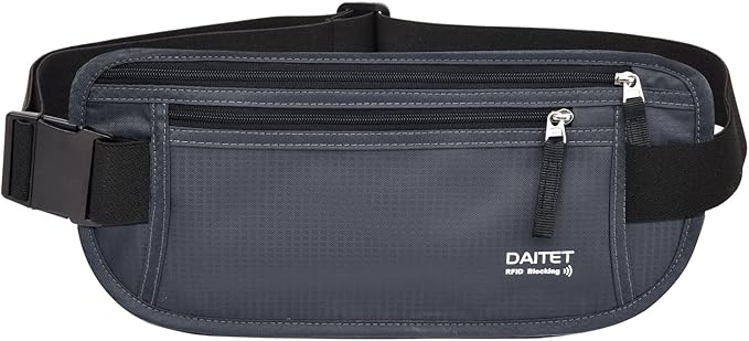 RFID Blocking Money Belt for Men Women, Slim Fanny Pack for TravelÃ¯Â¼ÂRunning,Conceal Waist Wallet for Passport Holder,Phone,Cash(Black Dark Grey)