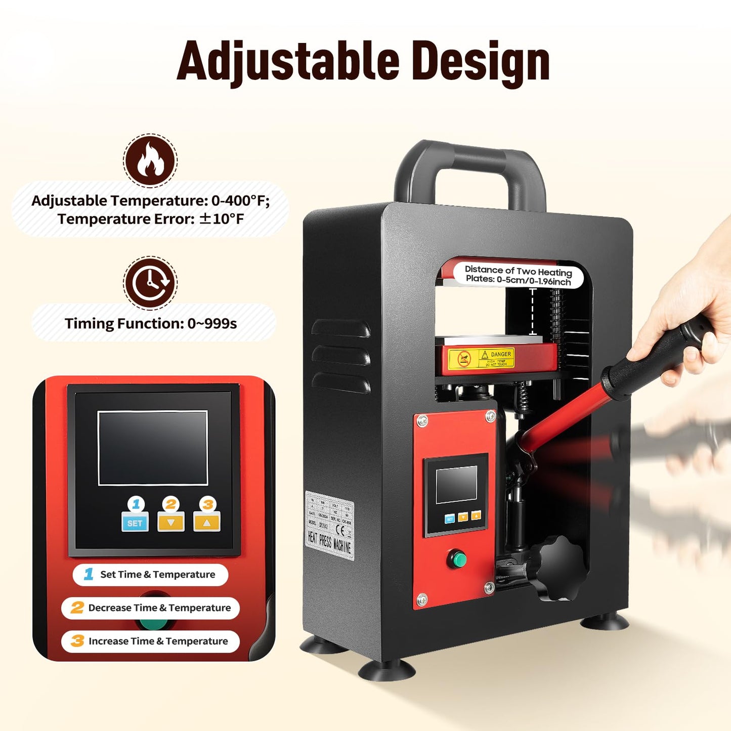 5 Ton Hydraulic Heat Press Machine with Dual 2.4"X4.7" Dab Heated Plates 900W