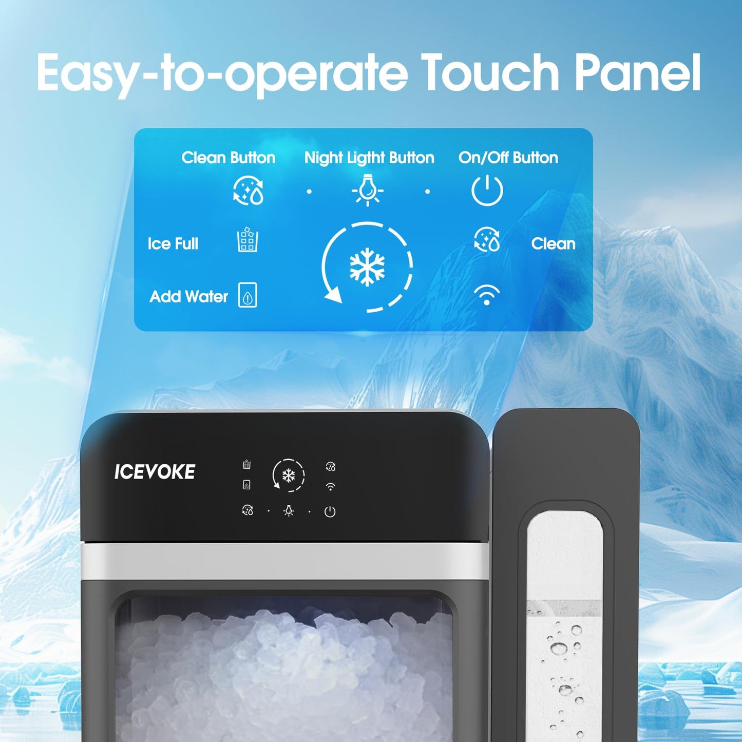 ICEVOKE Nugget Ice Maker Countertop with Water Tank, Ready in 10 Mins, 34lbs Per Day, Auto-Cleaning, Chewable Ice Maker with Basket and Scoop, for Home/Party/RV/Camping (Black)