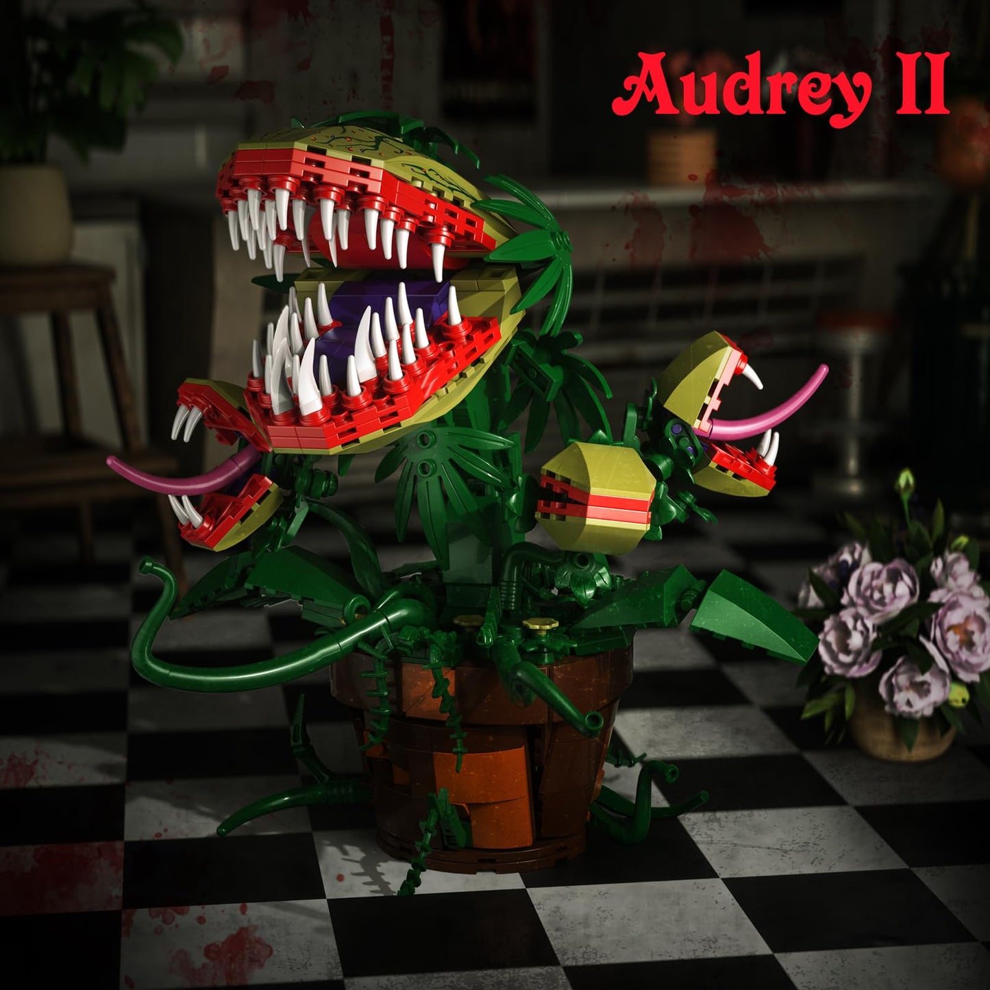 Piranha Plant Audrey II 2 Building Blocks Set, Toys Kit Horrors Flower Shop Decoration Gift for Tv Film Fans Families Friends 12+ On Halloween Birthday Christmas
