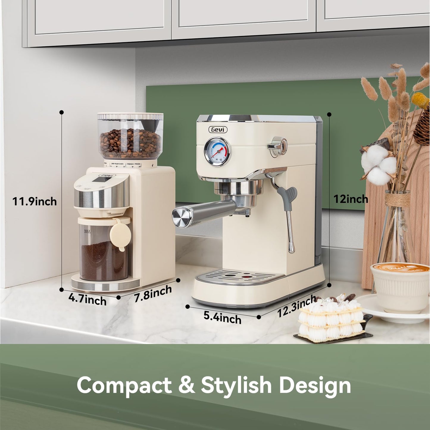 Gevi 20 Bar Espresso Coffee Machine with Burr Grinder Set | 35 Precise Grind Settings | Milk Frother for Latte Cappuccino | Professional Home Barista Kit | Gift for Coffee Lovers