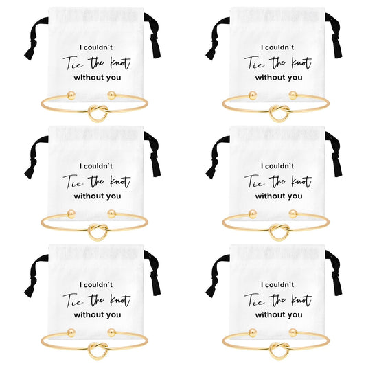 CEELGON 12 Pcs Jewelry Pouch Set of 6 Linen Cotton Small Drawstring Bags & Bridesmaid Knot Bracelet Jewelry Packaging Proposal Gift Bridal Party Favors (Gold)