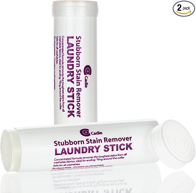 Cadie Laundry Stain Remover Stick â Pre Wash Spot Cleaner for Fabric Clothing on Cotton,Wool,Synthetics - Easy Removal of Grease,Blood,Coffee,Ink,Lipstick,Wine,Grass Soil | Clean On-The-Go (2 Pack)