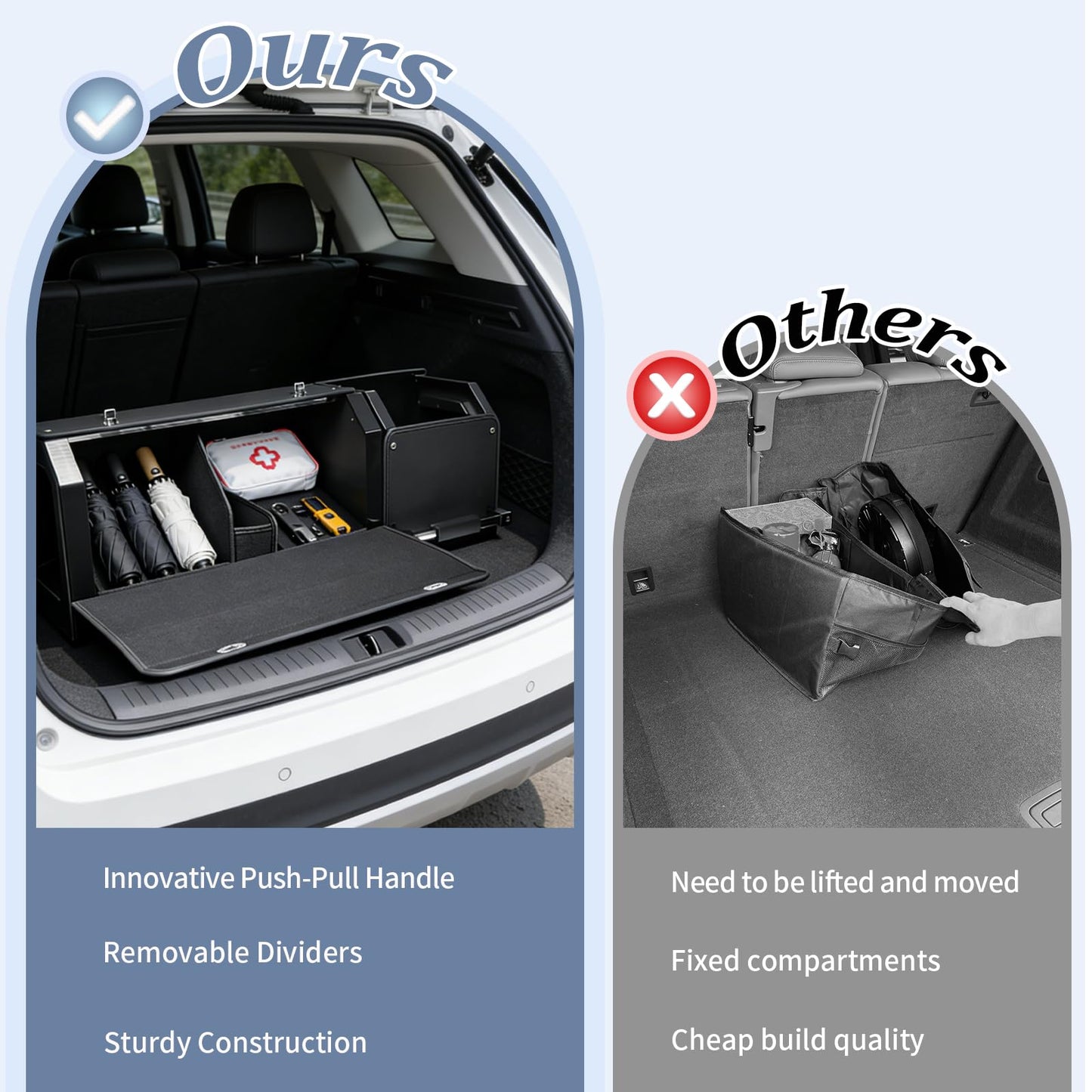XCF Car Trunk Organizer, Collapsible Leather Car Trunk Storage Organizer with Lid and Sturdy Handle Car Organizer and Storage for SUV, Truck, Sedan (Black, 41 x 11.4 x 12.2in)