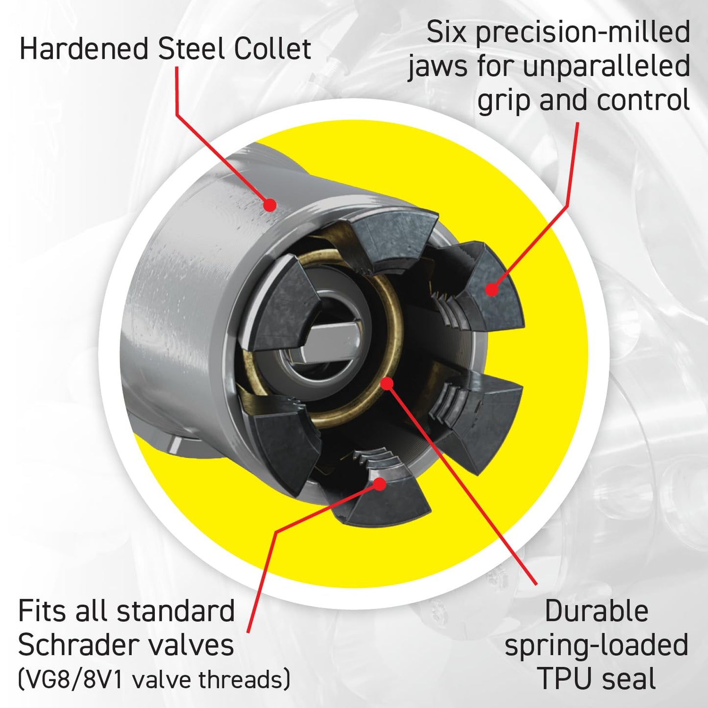 LockNFlate Locking Air Chuck - Six Steel Jaws Lock onto Any tire Valve - Won't Leak or pop Off - Rated to 150 PSI - Open Flow
