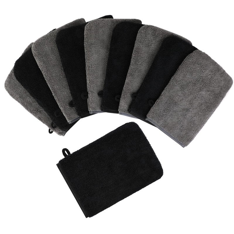 PHOGARY 10 Pack Microfiber Body Wash Mitts, Soft Face Mitten, Bath Spa Cloth, Reusable Makeup Remover Mitt Gloves, European Style Wash Cloth,6×8inch, Black and Grey