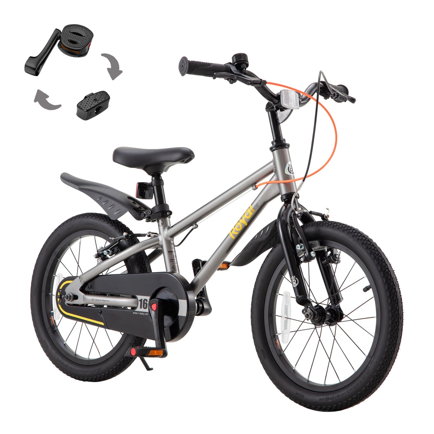 RoyalBaby EZ Fride Kids Bike, Lightweight Aluminum 2-in-1 Balance to Pedal Bike with One-Key Switch, 18 Inch for Age 5-8 Years, Gray