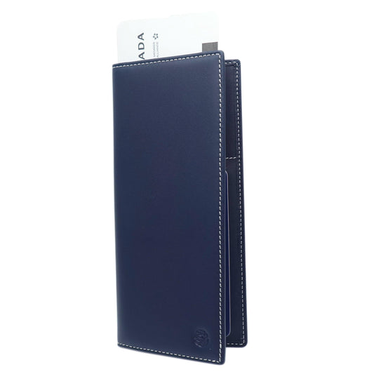 Pacer Go Genuine Leather RFID Blocking Long Passport Holder Passport Cover (Dark Blue)