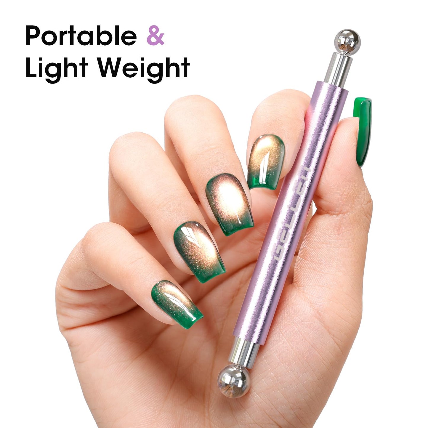 Gellen Double-Ended Cat Eye Magnet Stick for Nail – Dual Cat Eye Gel Nail Polish Sturdy Magnet Tool with Round Beads, Multifunctional Cat-Eye Nail Art Effect at Home or Salon DIY