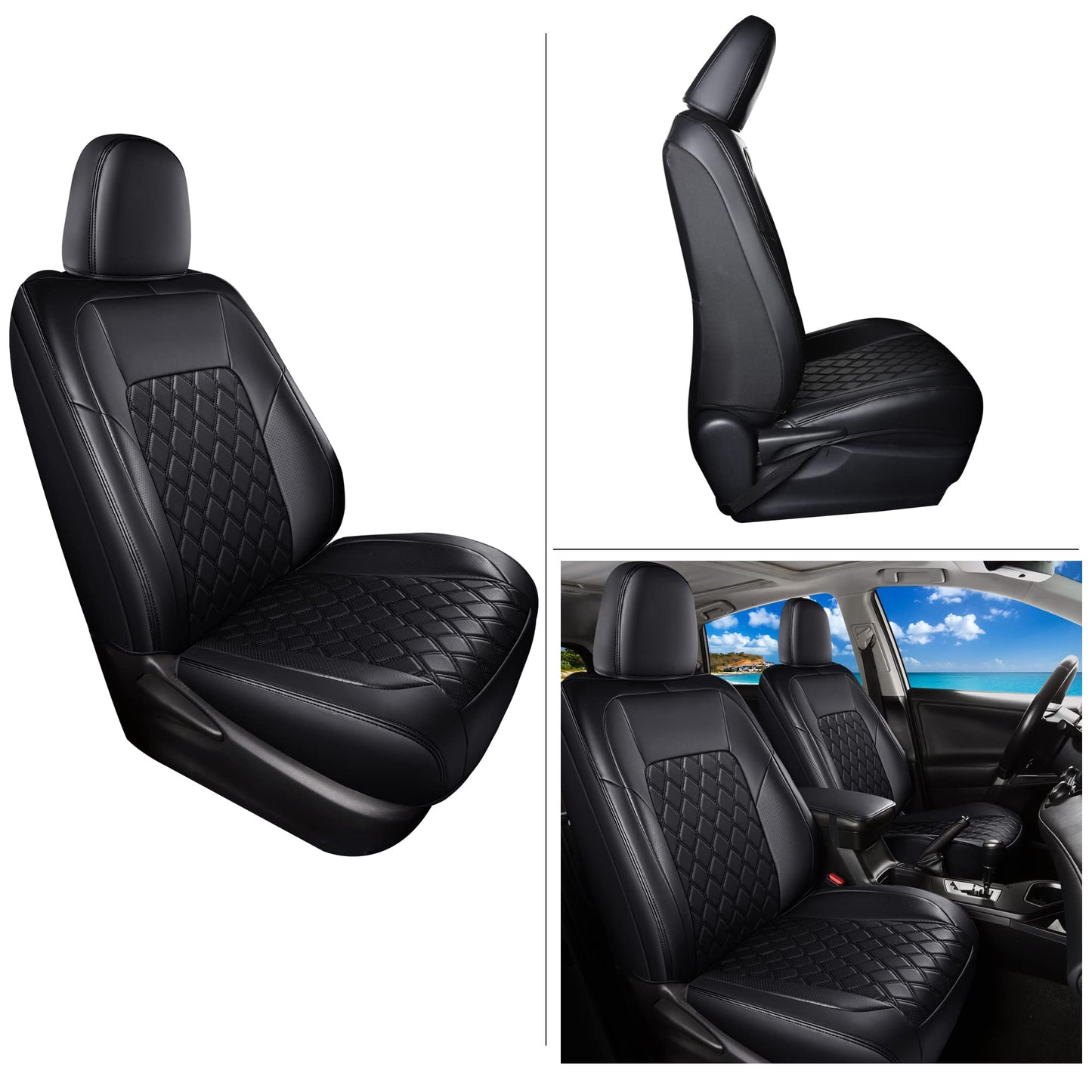 Huidasource Car Seat Covers Fit for Toyota RAV4, Full Coverage Waterproof Leather Seat Cushion Covers Full Set Fit for 2013-2018 Toyota Rav4 XLE LE XLE Premium Limited (Not for Hybrid, Black)
