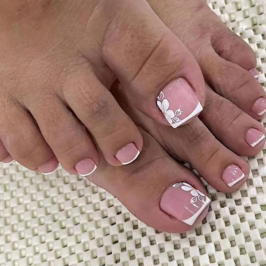 Press-On Acrylic Fake Toenails - Full Cover Reusable False Toenails with Glue Set, Peel & Stick Designs