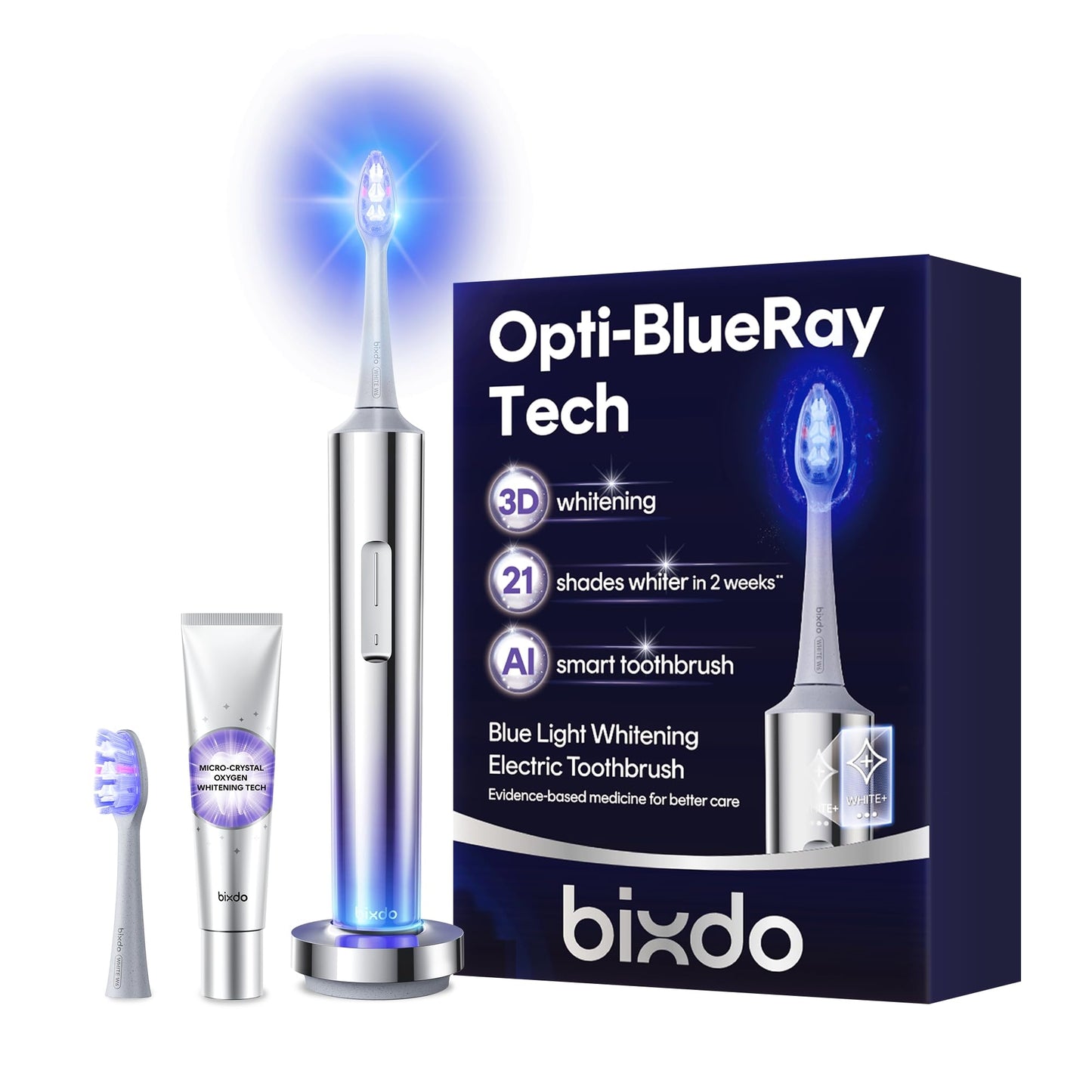 bixdo Whitening Electric Toothbrush for Adults, Professional 460nm Whitening Blue Light Tech, 31,000VPM Sonic & Oscillating Cleaning with Smart AI Sensor, 6-Month Long-Lasting Battery