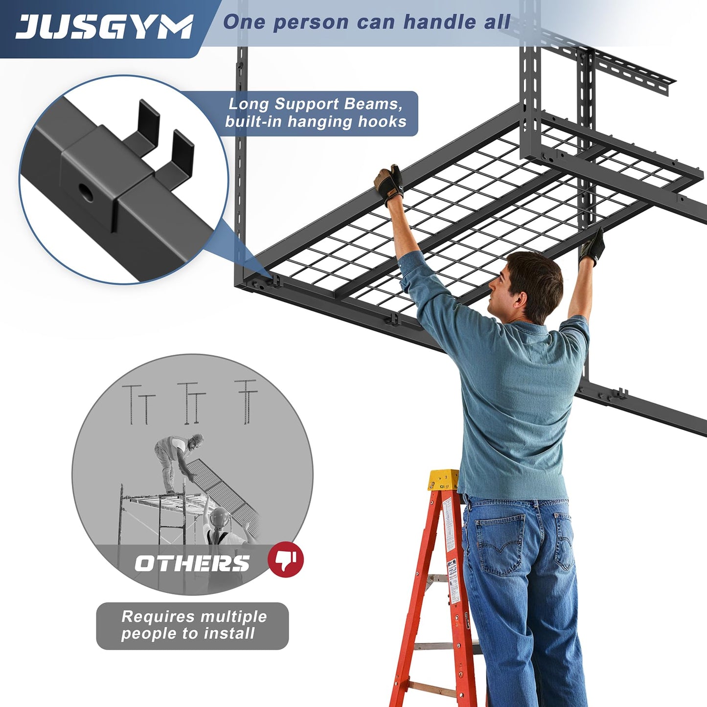 Jusgym 3X6FT Overhead Garage Storage Rack and Power Tool Organizer Wall Mount