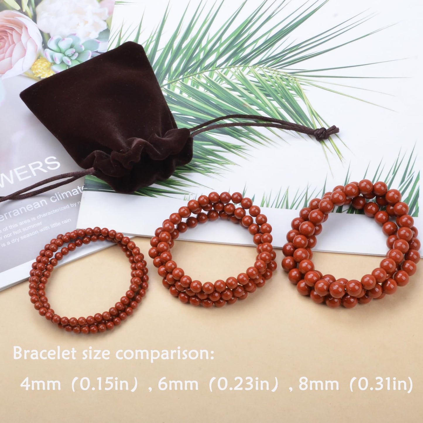 CHCCOYE 6mm Natural Healing Gemstone Bracelet Handmade Yoga Stretch Elastic Bracelet Stress Relief Crystal Jewelry for Men and Women (6mm, Red Jasper)