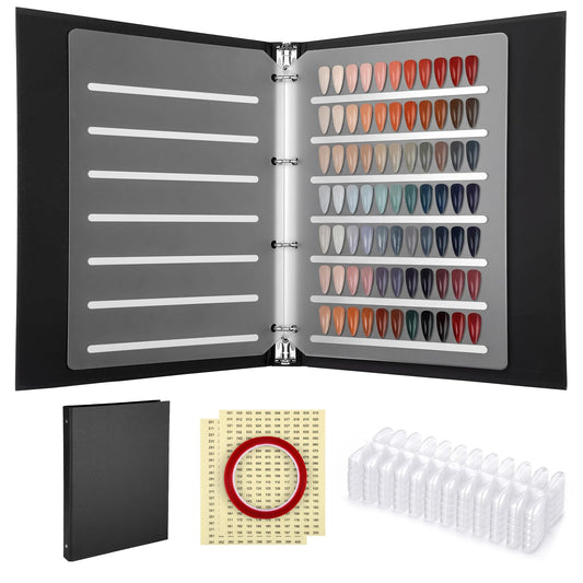 Segbeauty Nail Polish Color Swatches for Press Ons, Gel Nail Display Binder Book Black, Press On Nails Stand with 540 Fake Nails Tips, Polish Swatches Color Display Book Organizer Case Art Salon