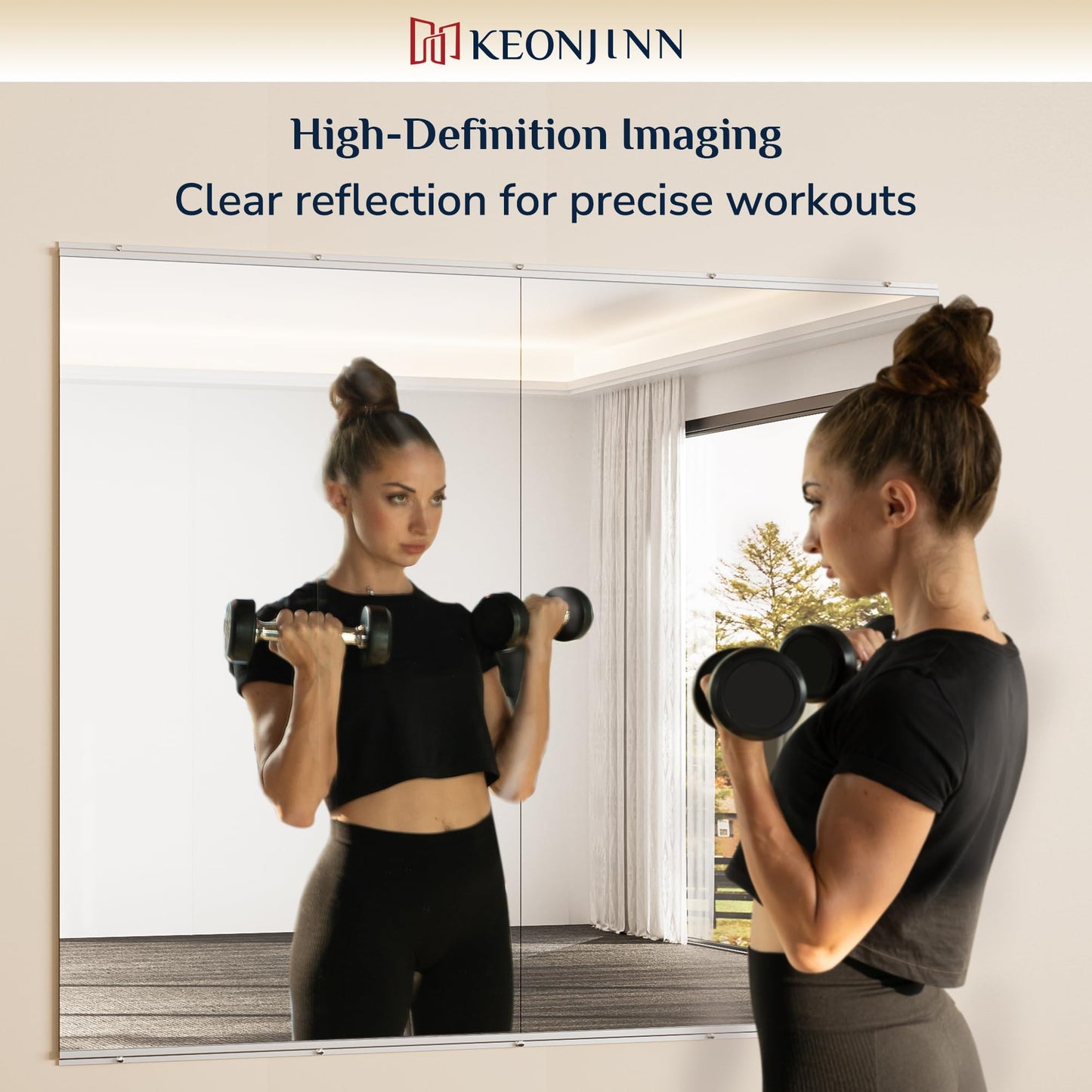 Keonjinn Home Gym Mirror, 56" x 24" - 2PCS Workout Mirrors for Home Gym, Frameless Tempered Glass, Full Body Wall Mirrors for Fitness Exercise, Yoga Room, Dance Studio, Bedroom, Garage