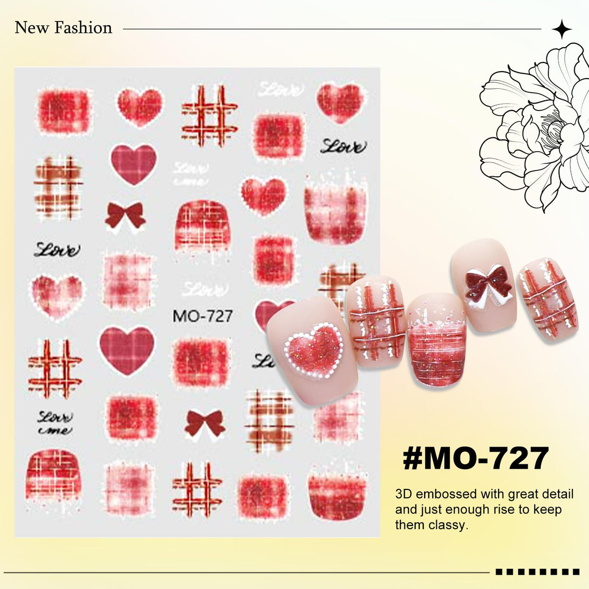 6 Sheets Bow Nail Stickers for Nail Art Red Pink Purple Blue Brown Bow Heart Designs 5D Embossed Self Adhesive Nail Decals for Women DIY Manicure Decoration YX1239