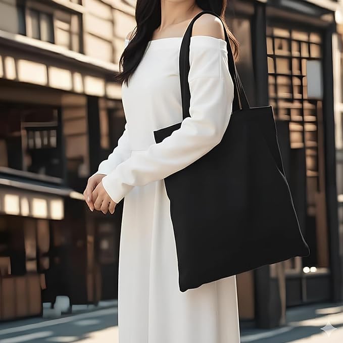 2 Pack Standard 14"x15" Premium Canvas Tote Bags,Load 55lbs,Reusable bag made of 6oz of natural canvas with Handles for Gift-Giving,Work,DIY Projects,Shopping(Black*2)