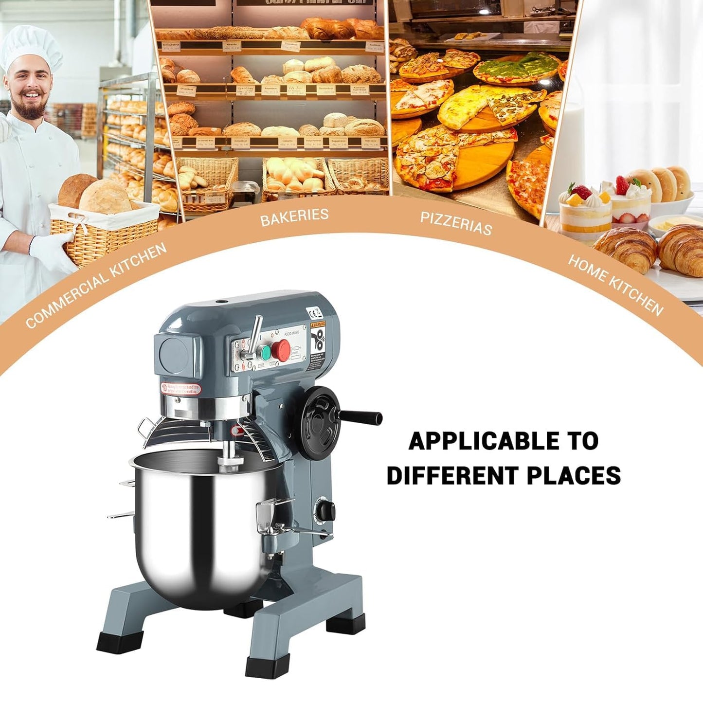 Commercial Mixer 15 QT, 600W Commercial Stand Mixer with Dough Hook, Stainless Steel Bowl Heavy Duty Mixer for Bakery Pizzeria Restaurant, 3 Speeds Adjustable(105/180/408 RPM)