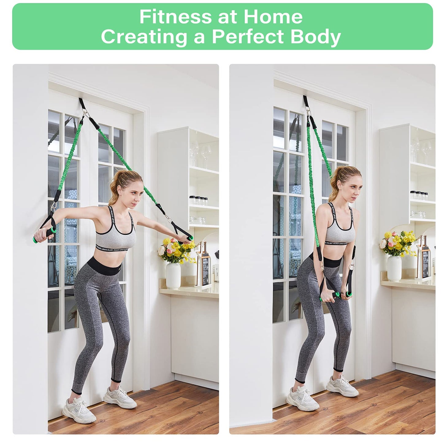 BODY RHYTHM Portable Home Gym Workout Equipment - Includes 4 x Resistance Bands, Collapsible Bar, Handles and More - Full Body Workouts System for Women & Men.