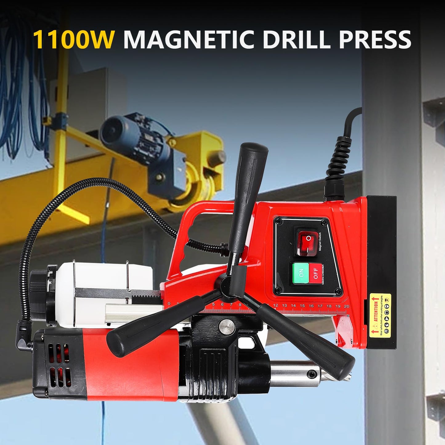 Portable Electric Mag Drill Press - Powerful 2922lbf, 1100W, 1.6" Boring Diameter, Variable Speed, 550RPM.