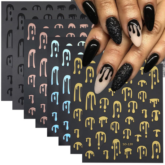 8 Sheets Halloween Nail Stickers for Nail Art Black Pink Laser Gold Nail Decals 3D Self-Adhesive Blood Nail Design Stickers Goth Nails Supply Halloween Nail Art Decoration for Women Manicure Tips