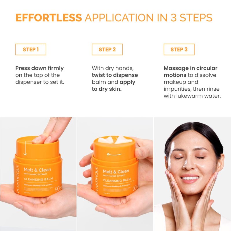PLANTIFIQUE Korean Cleansing Balm Makeup Remover with Mango & Papaya Extracts, Hyaluronic Acid and Ceramide - Nourishing Melting Cleanser for All Skin Types 1.41 oz / 40 g