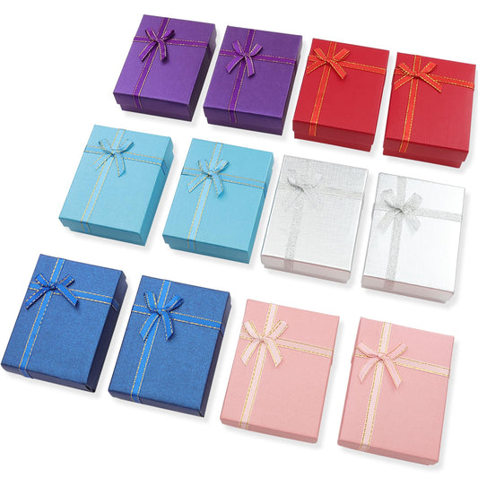 Pannger 12 Pack Cardboard Jewelry Gift Box Set Empty Gift Boxes with Lids and Ribbon Bows for Display Earrings, Necklaces, Rings, Bracelets in Assorted Colors