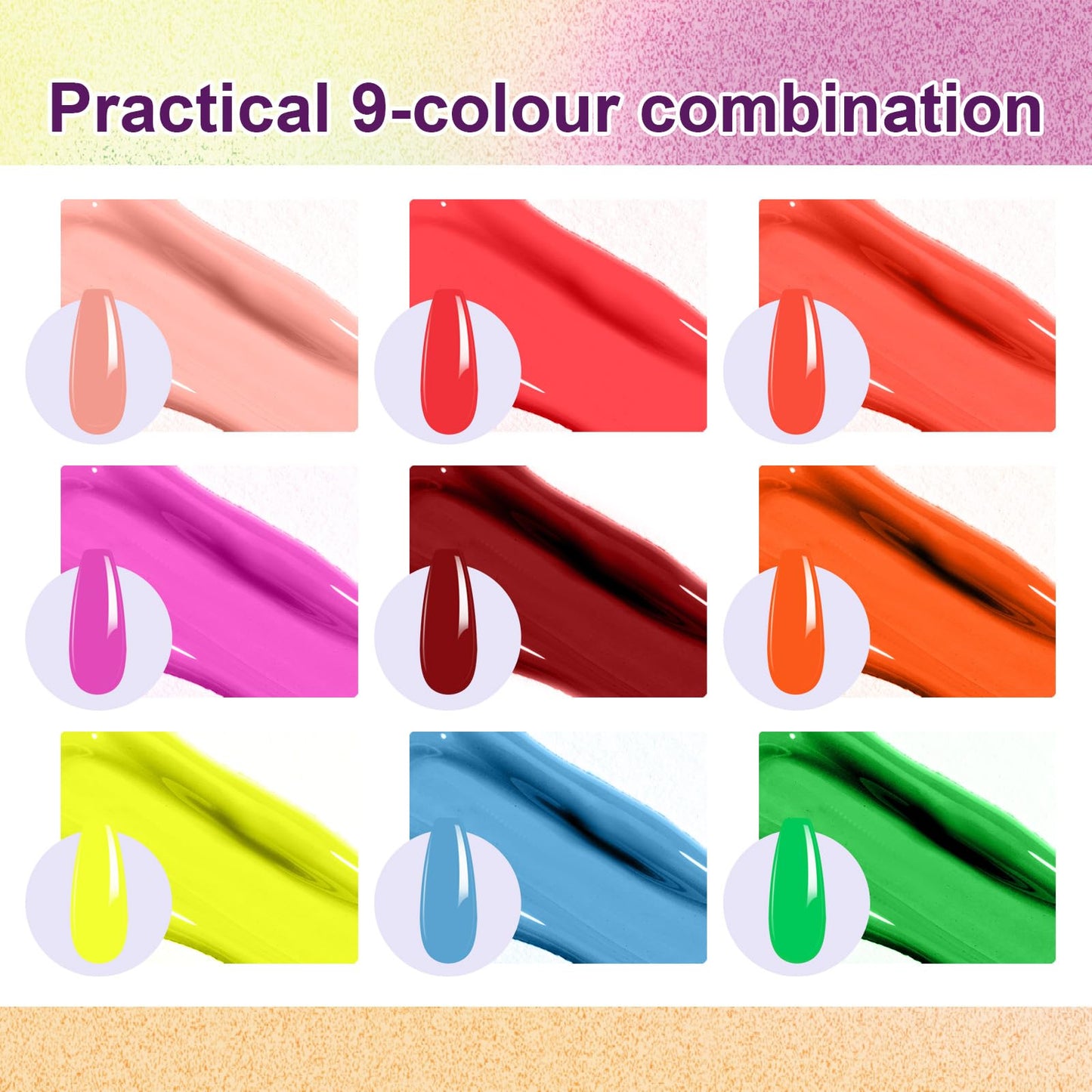 U-Shinein Gradient Painting Gel, 9 Colors Ombre Gel Nail Polish Sponging for Pigment Pat Nails Aura Nails French Manicure Long-lasting Home Salon DIY Nail Art Fluorescent