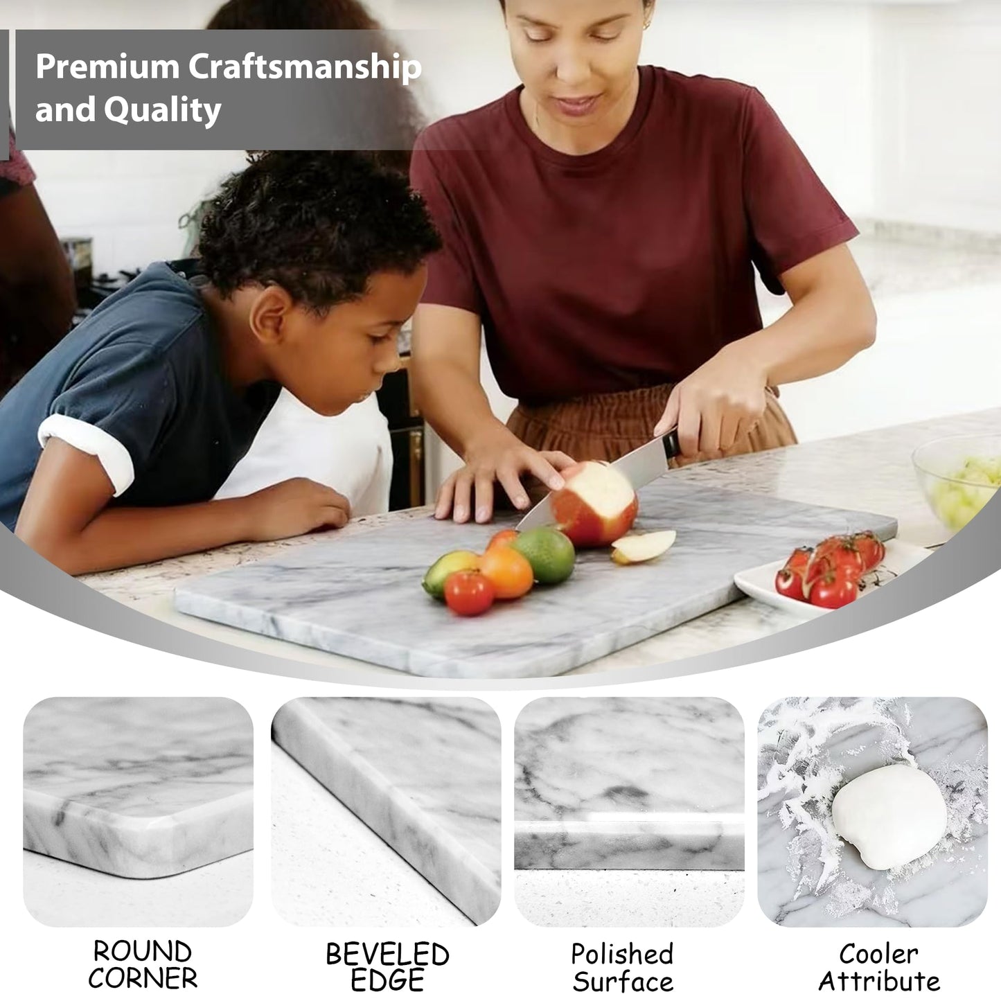 Carrara Marble Cutting Board for Kitchen, 24 x 20 Inch Extra Large Marble Pastry Slab, White Stone Cutting Board for Dough Kneading, Baking, Rolling, Cheese