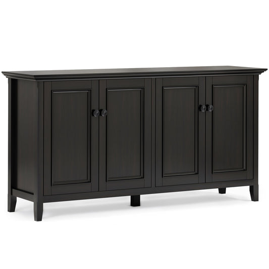 SIMPLIHOME Amherst Storage Cabinet - 66 inch Wide Solid Wood 4-Shelf Sideboard Cabinet in Hickory Brown, Transitional Buffet for Living Room or Dining Room with 4 Doors and Adjustable Shelves