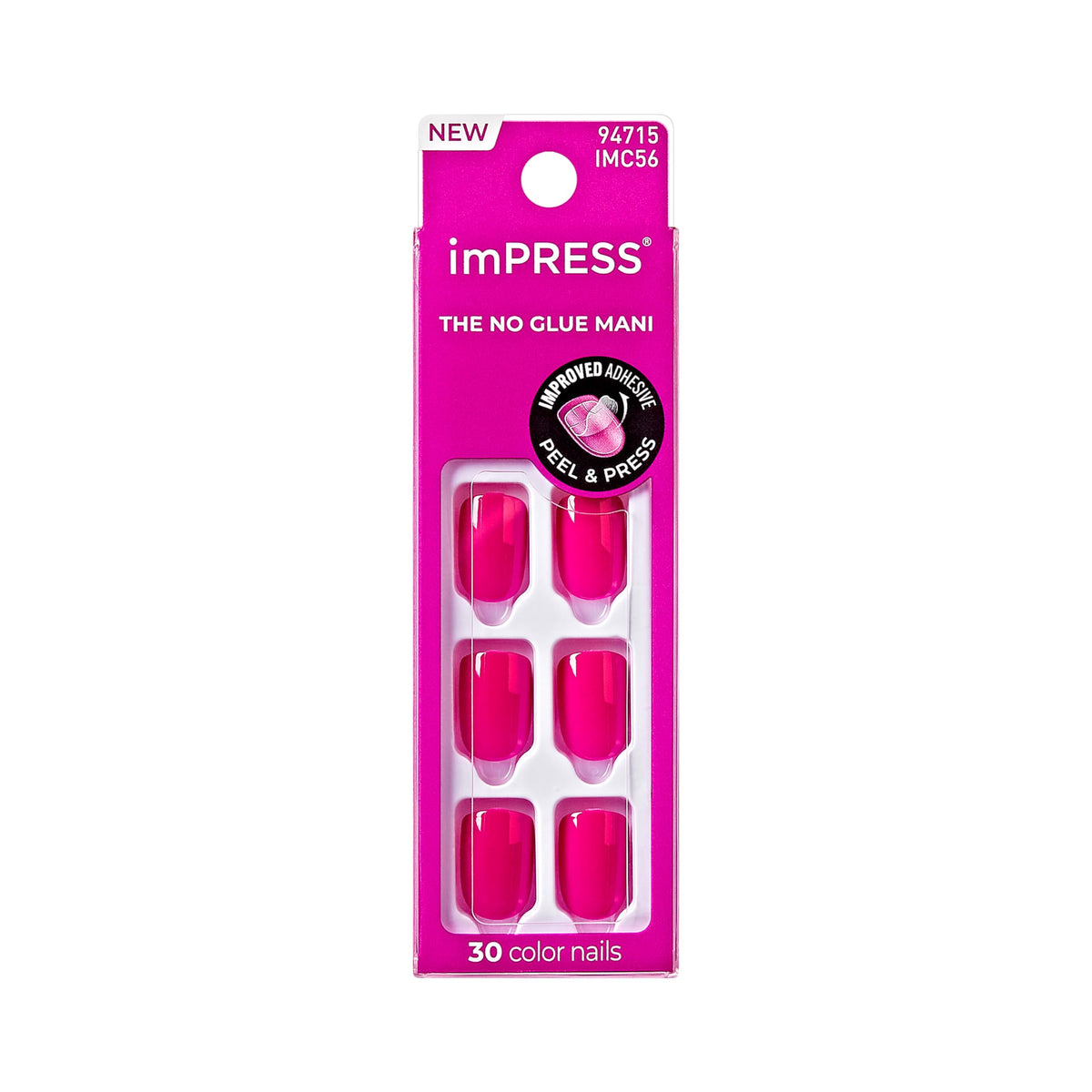 Kiss Impress No Glue Mani Press On Nails, Color, 'All Smiles', Pink, Short Size, Squoval Shape, Includes 30 Nails, Prep Pad, Instructions Sheet, 1 Manicure Stick, 1 Mini File